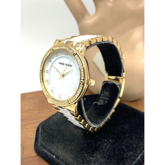 Anne Klein Women's Watch AK/3994 Quartz MOP Dial White Ceramic Gold Steel 36mm - Picture 2 of 14